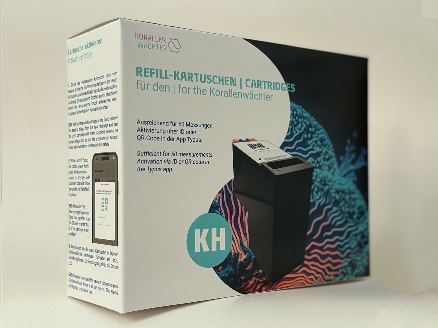 Verpackung KH Wechselkartusche für Korallenwächter Messgerät. Automatische KH-Analyse.